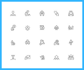 Collection of UI UX linear icons and color icons. people, point, work, Colleague, idea. Set of arrow, meeting symbols drawn with thin contour lines. Vector illustration.