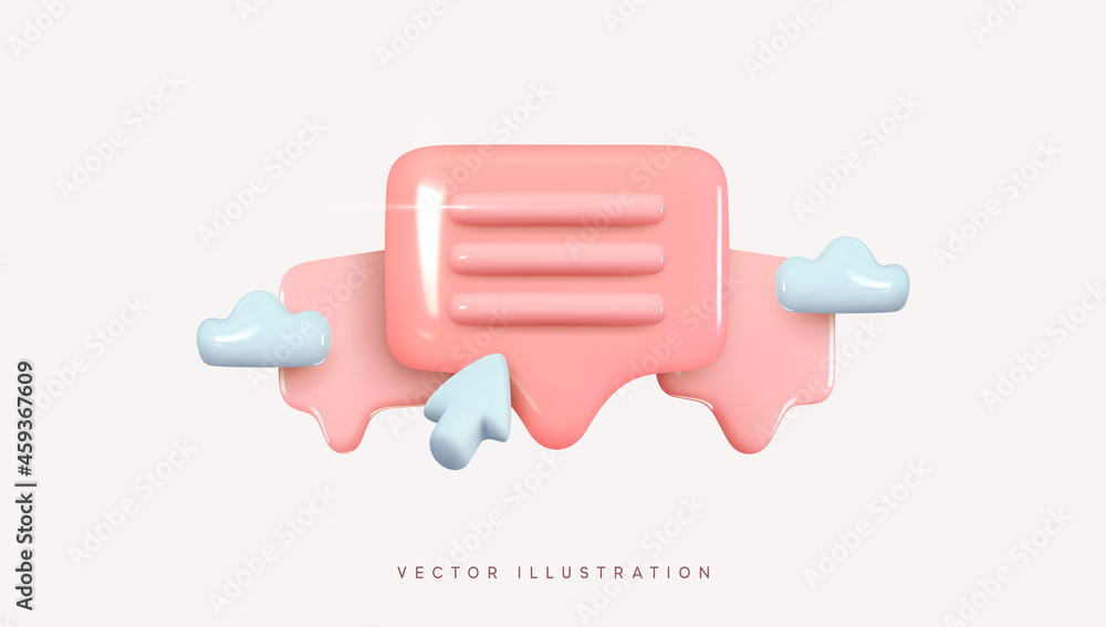 Poster message notification icon. cloud new message realistic 3d design. dialog, chat speech bubble. clicks