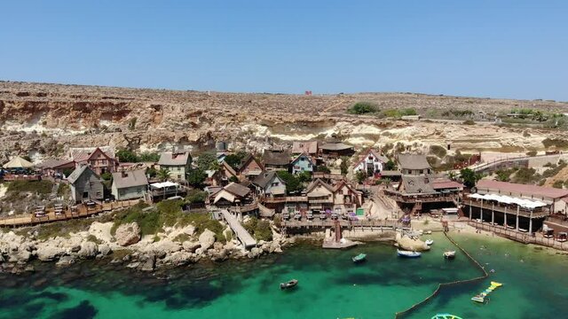 Aerial view of the picturesque Popeye Village at Malta.  