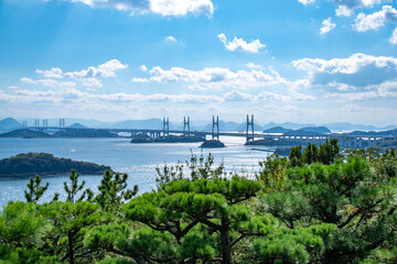 鷲羽山第二展望台からの瀬戸内海と瀬戸大橋の風景　岡山県倉敷市 The view of Seto Ohashi bridge at Setonaikai, Inland Sea of Japan, in Kurashiki city, Okayama pref. Japan 