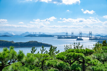 鷲羽山第二展望台からの瀬戸内海と瀬戸大橋の風景　岡山県倉敷市 The view of Seto Ohashi bridge at Setonaikai, Inland Sea of Japan, in Kurashiki city, Okayama pref. Japan 