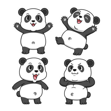 Set of cute cartoon panda in different poses.
