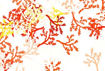 Light Red, Yellow vector doodle texture with branches.