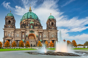 Berlin Germany, city skyline at Berlin Cathedral (Berliner Dom) with autumn foliage season © Noppasinw
