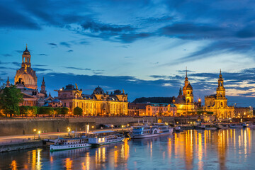 Fototapeta na wymiar Dresden Germany, night city skyline at Elbe River and Augustus Bridge