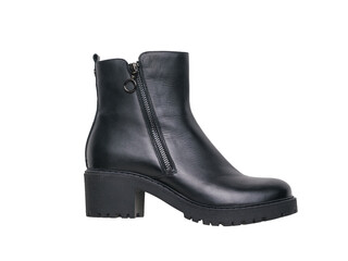 Left leather women's half-boots with high heels isolated on a white background.