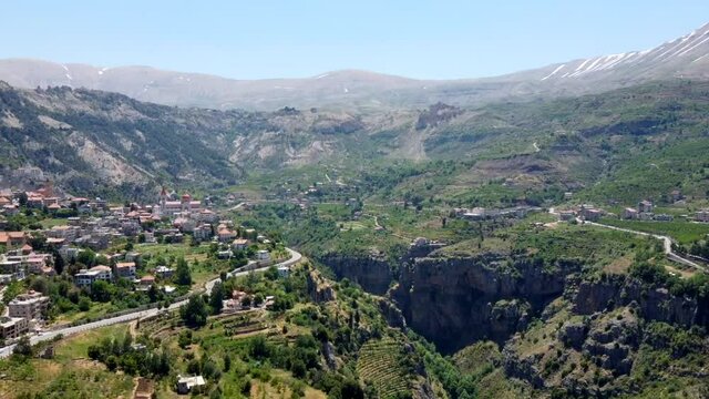 Kadisha Valley In Mountains Of Lebanon - aerial drone shot