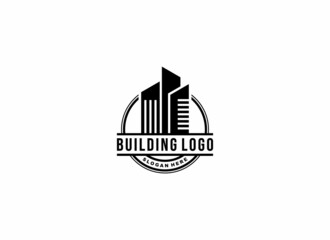 logo for building or building construction with simple building illustration
