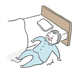 ベッドから転落する高齢男性