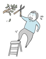 枝を切っている最中に脚立から転落する高齢男性
