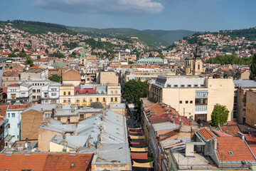 Fototapeta na wymiar Cityscape of Sarajevo city center at summer, BiH
