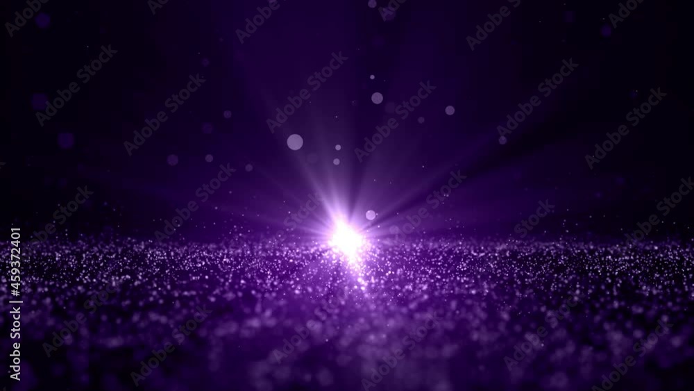 Poster digital particles in a purple abstract background swirl with bokeh and light.