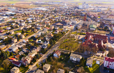 Obraz premium Panoramic view from the drone on the city Sroda Wielkopolska. Poland