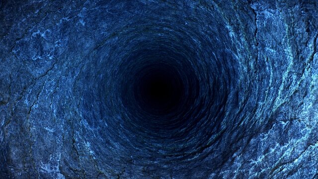 Inside a deep rock pit.