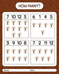 How many counting game with tree. worksheet for preschool kids, kids activity sheet