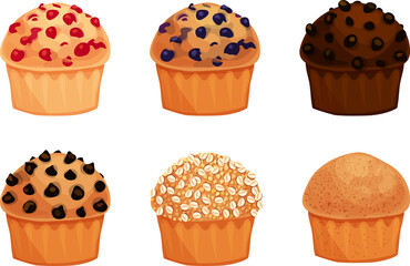Muffins Isolated Vector Illustrations