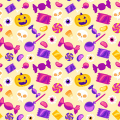 Scattered Halloween Candy Seamless Background