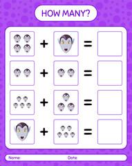 How many counting game with vampire. worksheet for preschool kids, kids activity sheet