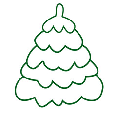 Outline of a green Christmas tree in the snow on a white background