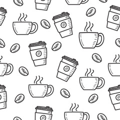 Obraz premium Coffee doodle seamless pattern with a cute design suitable for background or wallpaper