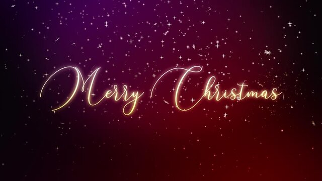 Merry Christmas golden text animation with snow particles falling. Wishing for Christmas motion graphics 4k video.
