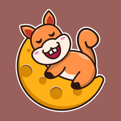 
vector illustration of cute squirrel sleeping on the moon