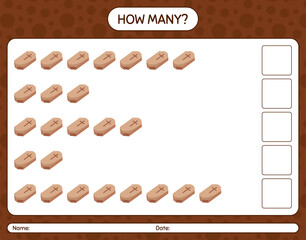 How many counting game with coffin. worksheet for preschool kids, kids activity sheet