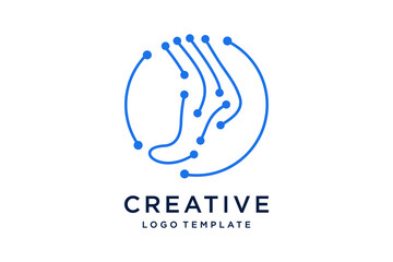 abstract foot logo line design blue color