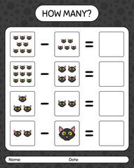 How many counting game with cat. worksheet for preschool kids, kids activity sheet