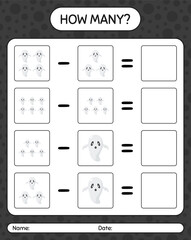 How many counting game with ghost. worksheet for preschool kids, kids activity sheet