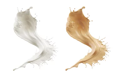 Fotobehang white Milk and Tea milk splash isolated on background, liquid or Yogurt splash, Include clipping path. © Anusorn