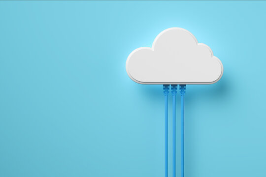 Cloud computing technology concept background, white cloud connect with network cable