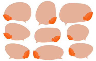 Set speech bubbles with brown leaves. Autumn and fall concept on white background.warm color chat vector doodle message or communication icon Cloud speaking for comics and minimal message dialog