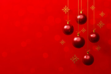 Fototapeta na wymiar Merry christmas and happy new year concept. Red christmas ball bauble decoration hanging with empty space. 3d rendering illustration