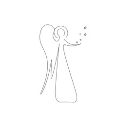 Christmas angel with stars line drawing vector illustration