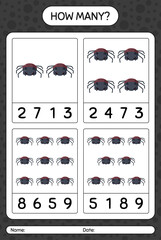 How many counting game with spider. worksheet for preschool kids, kids activity sheet