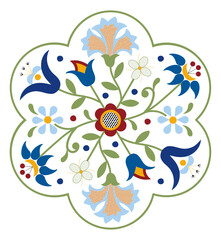 Kashubian Kaszuby embroidery design flowers in a flower Poland Polish tulip clover carnation rozeta neizapominajka ethnic folk art - obrazy, fototapety, plakaty