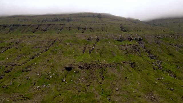 Beautiful Aerial View Of The Faroe Islands Massive Mountains And Lanscapes