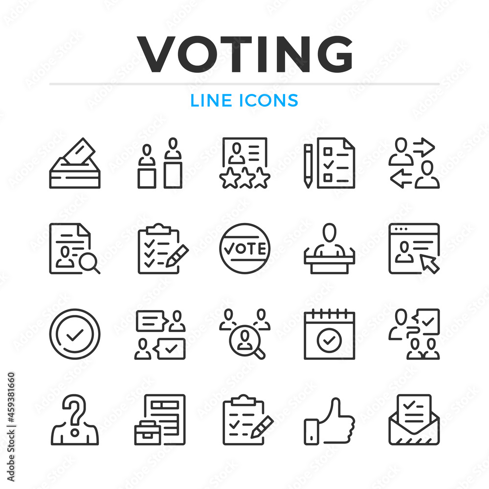 Poster voting line icons set. modern outline elements, graphic design concepts, simple symbols collection. 