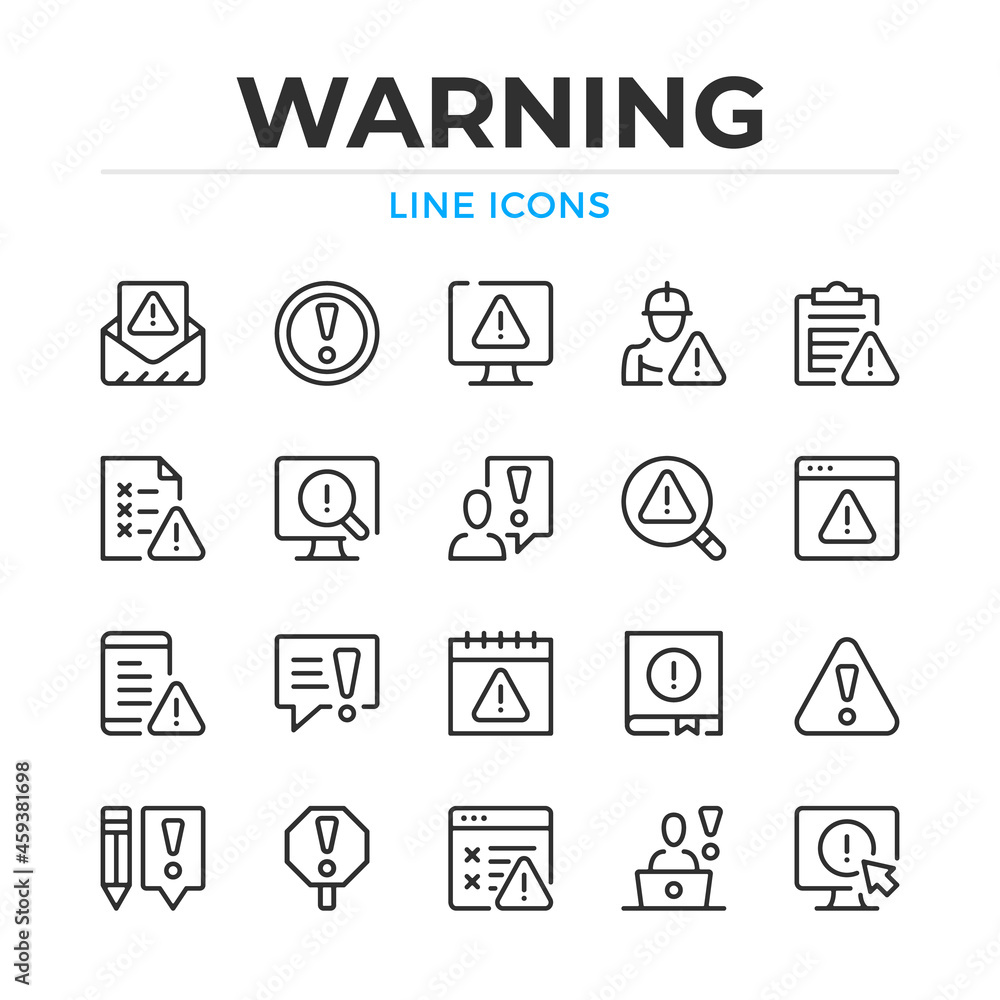 Aufkleber warning line icons set. modern outline elements, graphic design concepts, simple symbols collection.