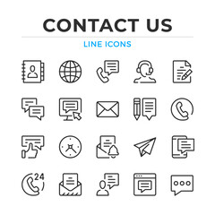 Contact us line icons set. Modern outline elements, graphic design concepts, simple symbols collection. Vector line icons