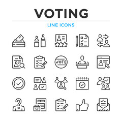 Voting line icons set. Modern outline elements, graphic design concepts, simple symbols collection. Vector line icons