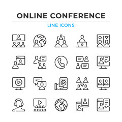 Online conference line icons set. Modern outline elements, graphic design concepts, simple symbols collection. Vector line icons