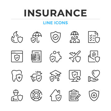 Insurance line icons set. Modern outline elements, graphic design concepts, simple symbols collection. Vector line icons