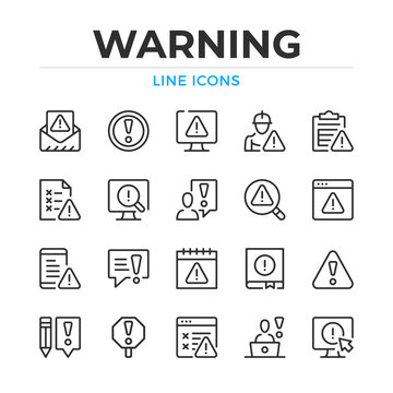 Warning line icons set. Modern outline elements, graphic design concepts, simple symbols collection. Vector line icons