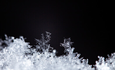 Snowflake On Natural Snowdrift Close Up - Christmas And Winter Background 
