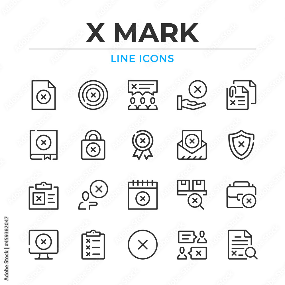 Poster x mark line icons set. modern outline elements, graphic design concepts, simple symbols collection. 