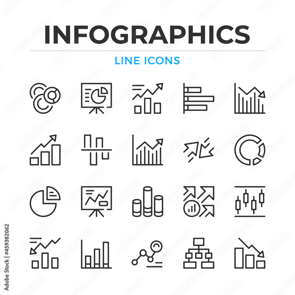 Fototapete infographics line icons set. modern outline elements, graphic design concepts, simple symbols collec