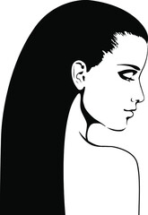 Beautiful fashion woman face with black hair. vector image