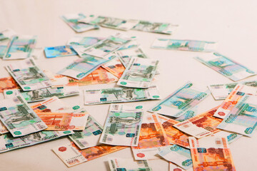 Fototapeta na wymiar the rubles Isolated on a white background. Money on floor at interest, investments, salary. Business and Finance